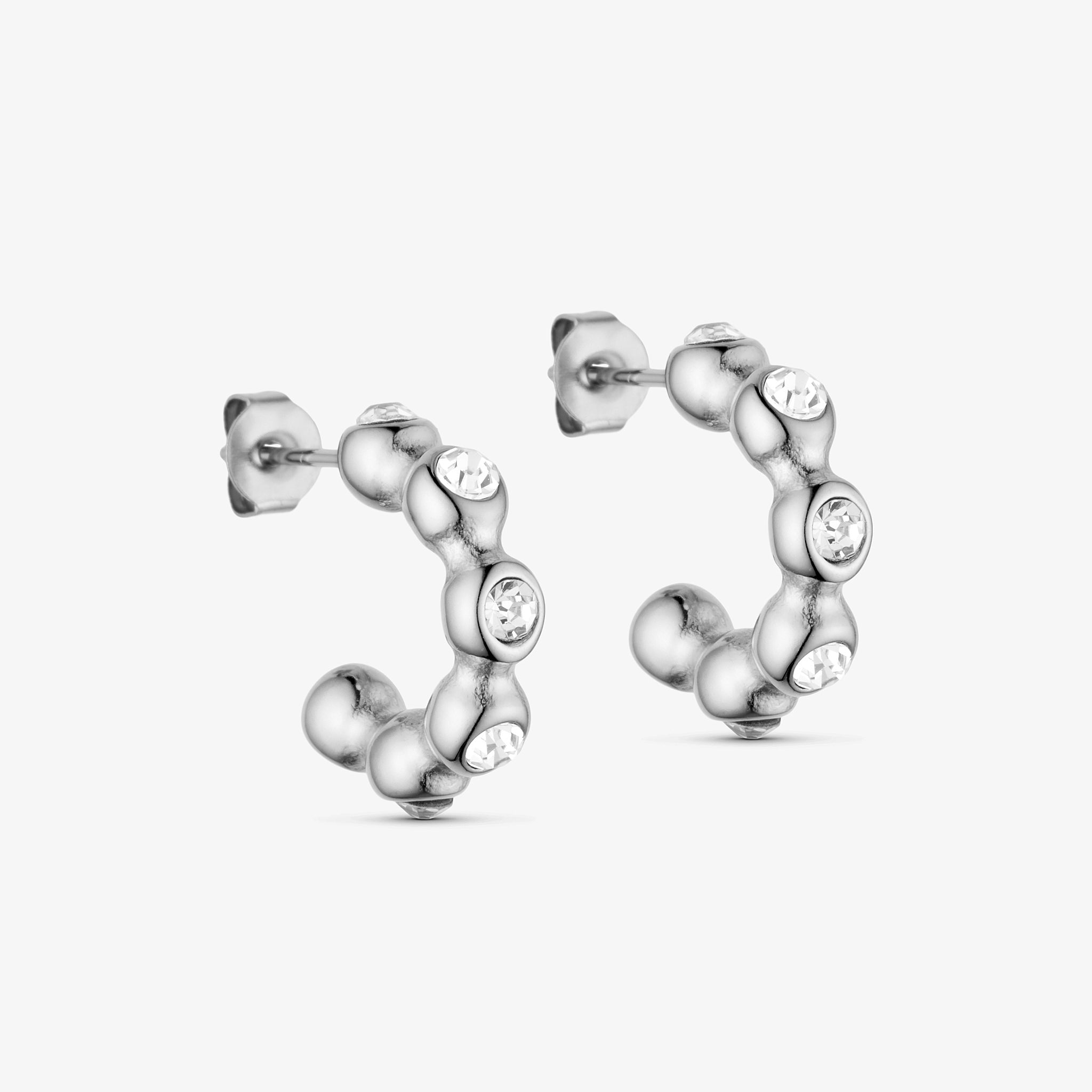Wolff Jewelry Boble Crystal Hoops Øreringe Sølvfarvet