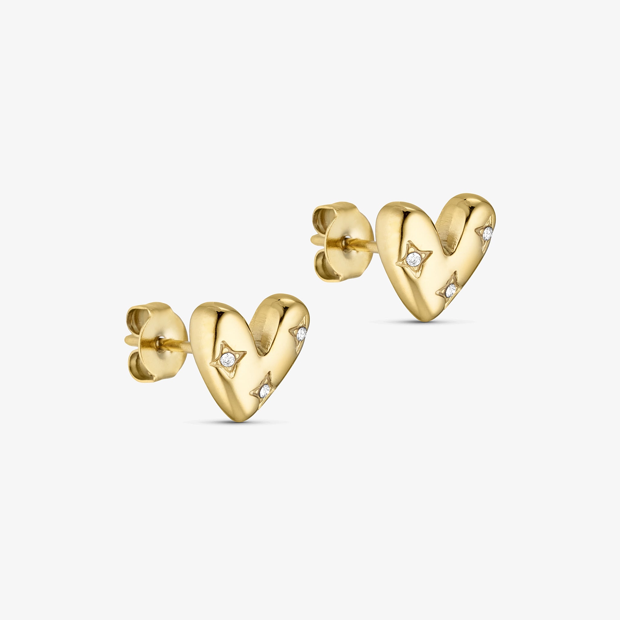 Wolff Jewelry Bomby Heart Shine Studs Øreringe 18 karat guldbelagt