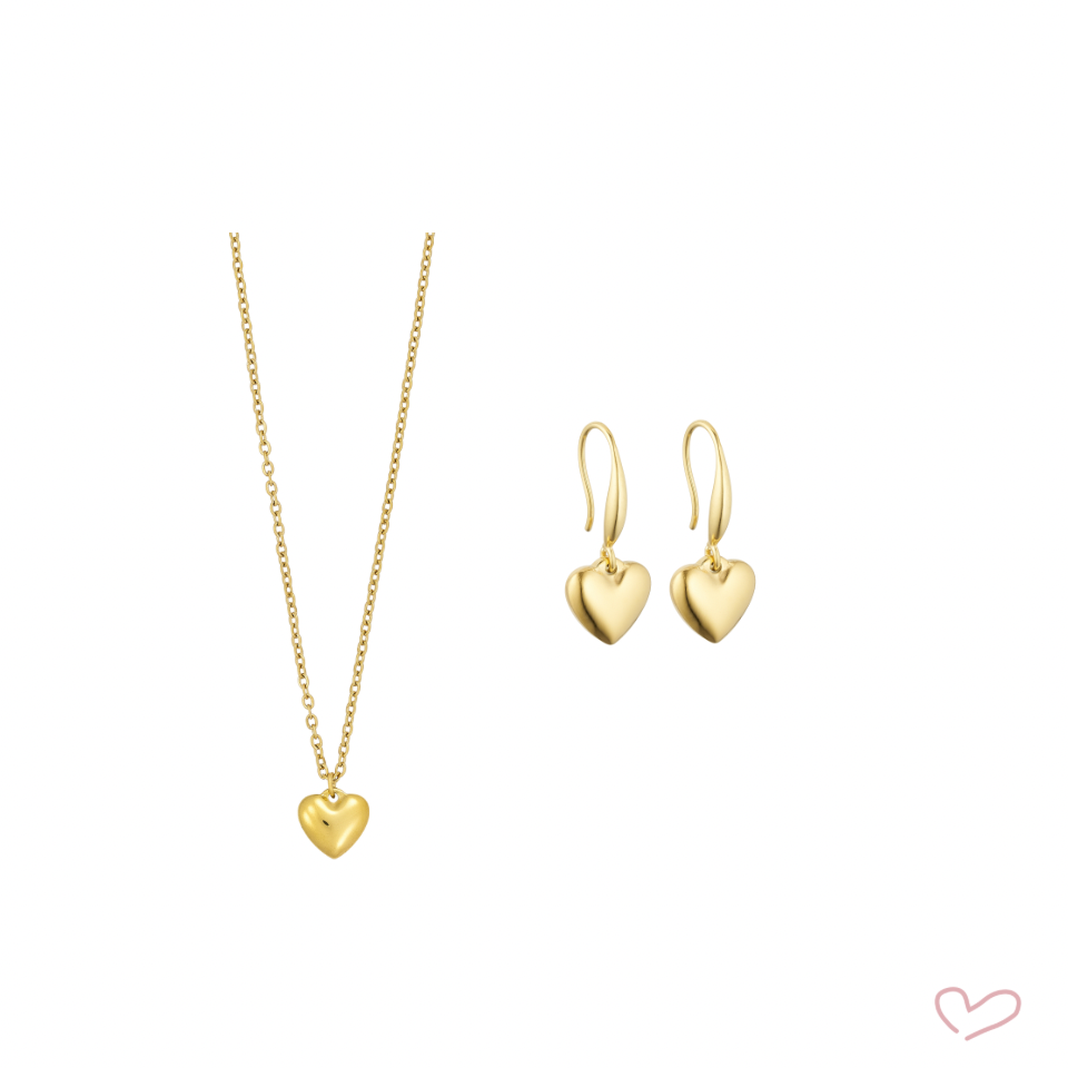 Love Heart Necklace + Hoops - Gold