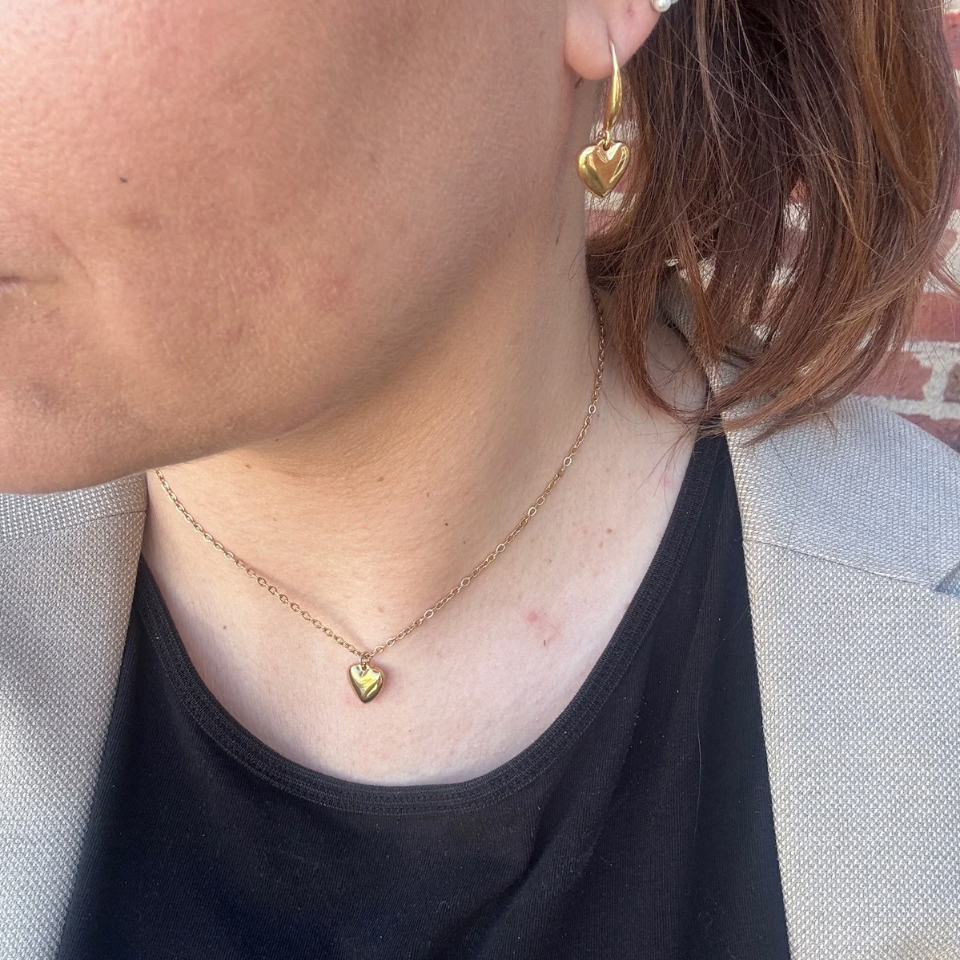 Love Heart Necklace + Hoops - Gold