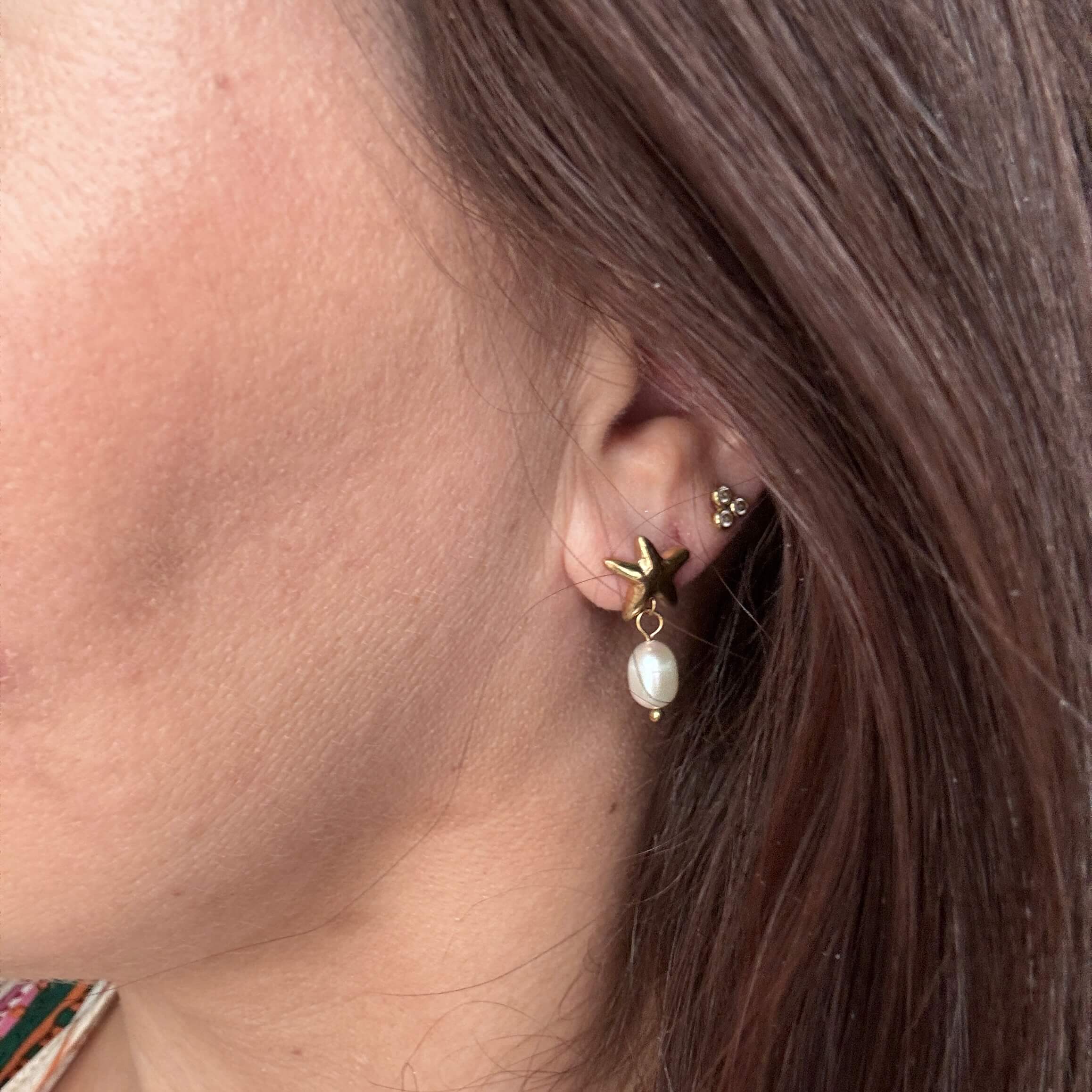 Wolff Jewelry Pearl Star Earring Øreringe 18 karat guldbelagt