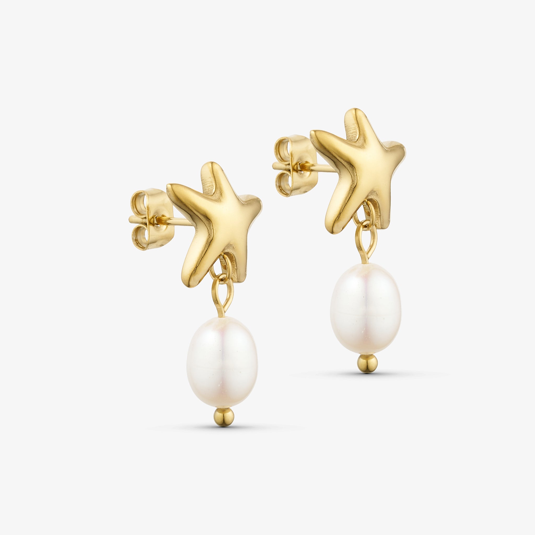 Wolff Jewelry Pearl Star Earring Øreringe 18 karat guldbelagt