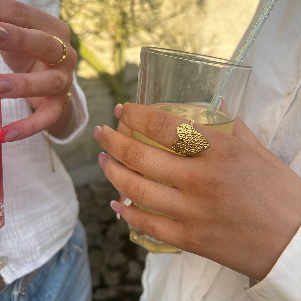 Wolff Jewelry Rustic Heart Ring Ringe 18 karat guldbelagt