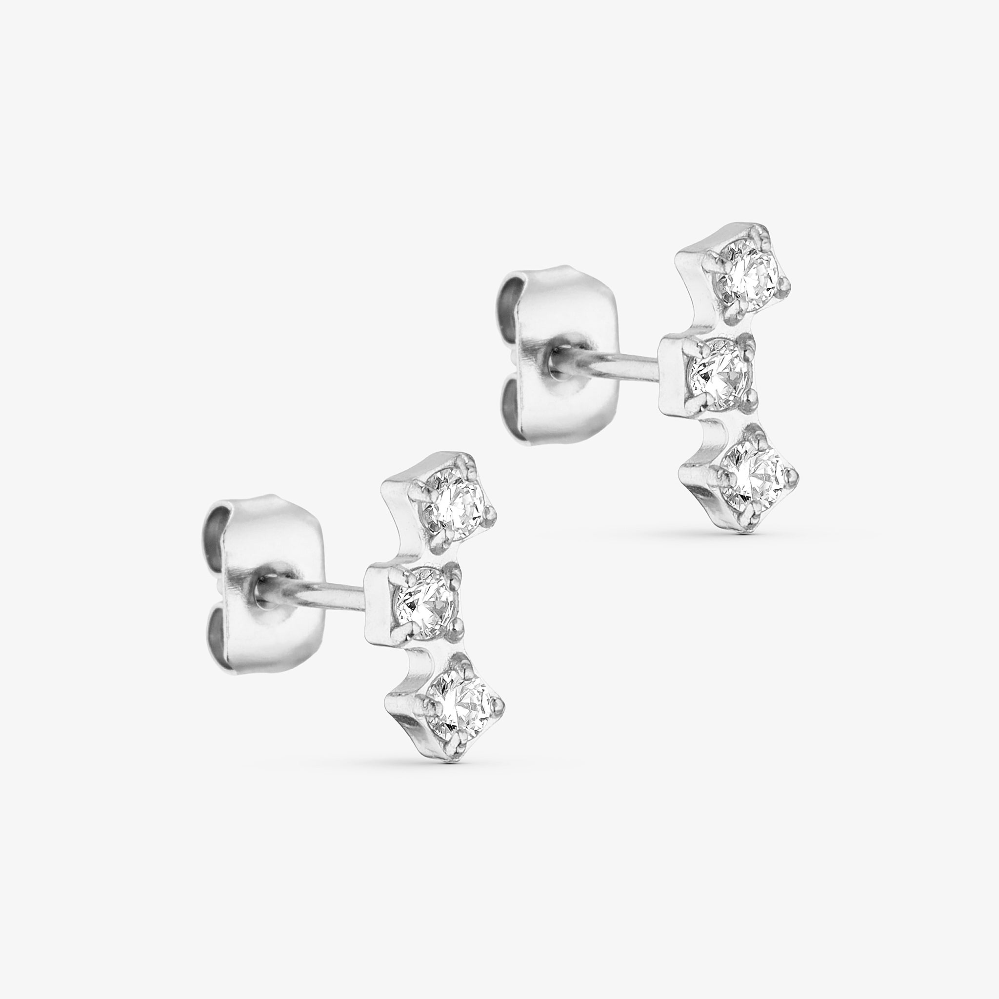 Wolff Jewelry Three Crystal Earstud Øreringe Sølvfarvet