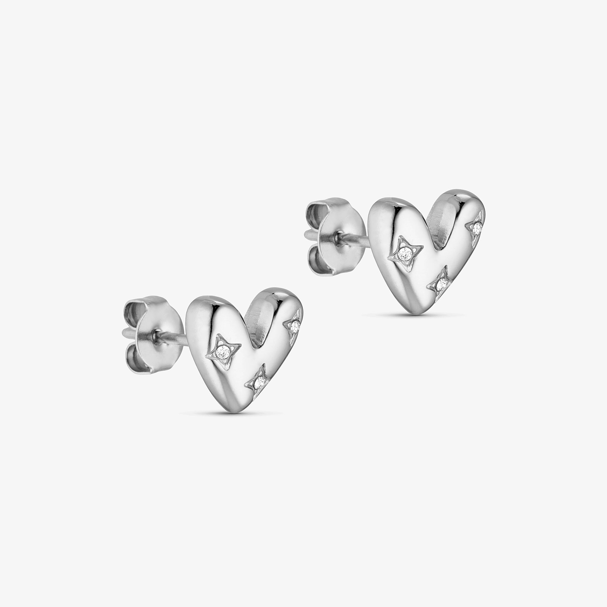 Wolff Jewelry Bomby Heart Shine Studs Øreringe Sølvfarvet