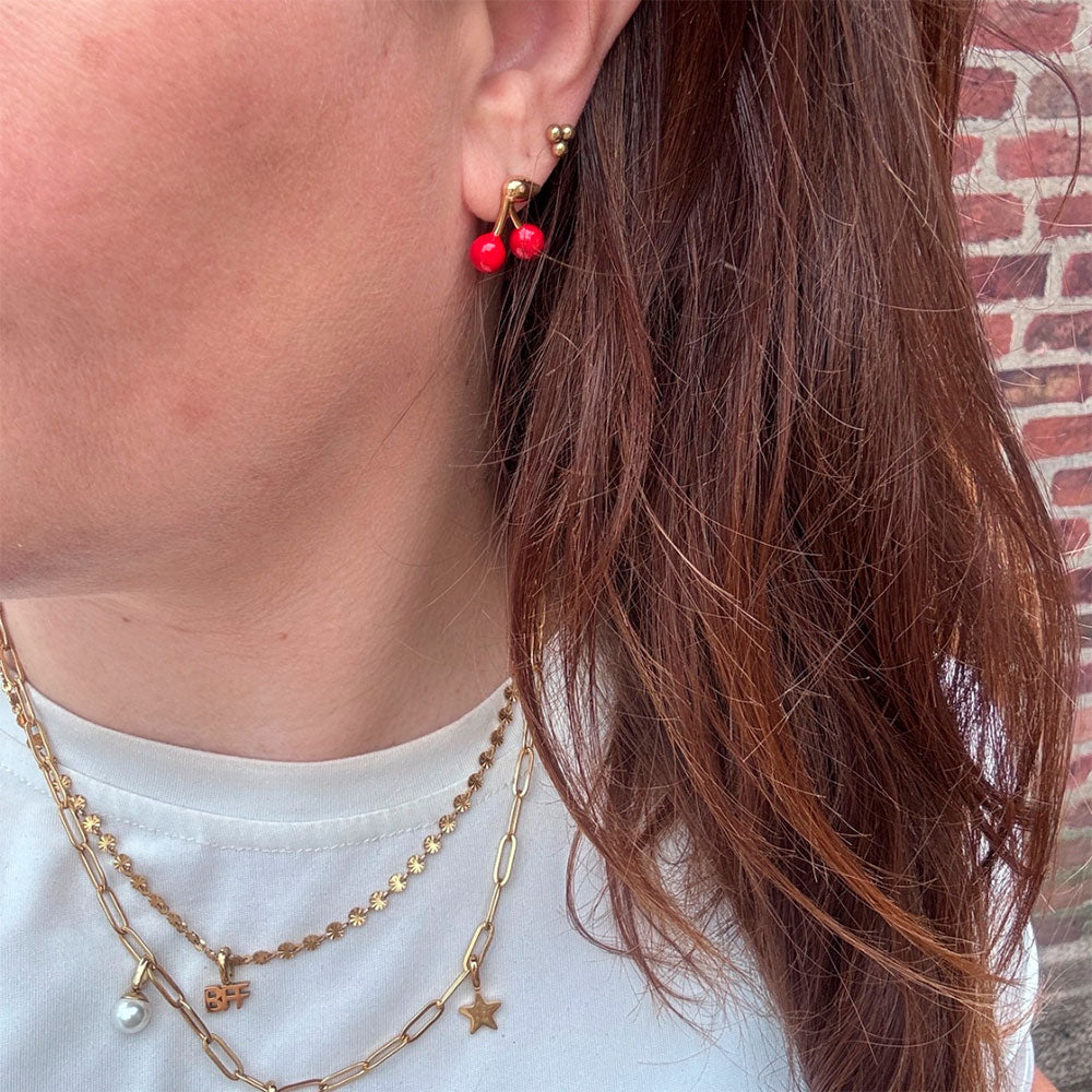 Wolff Jewelry Cherry Red Stud Øreringe 18 karat guldbelagt