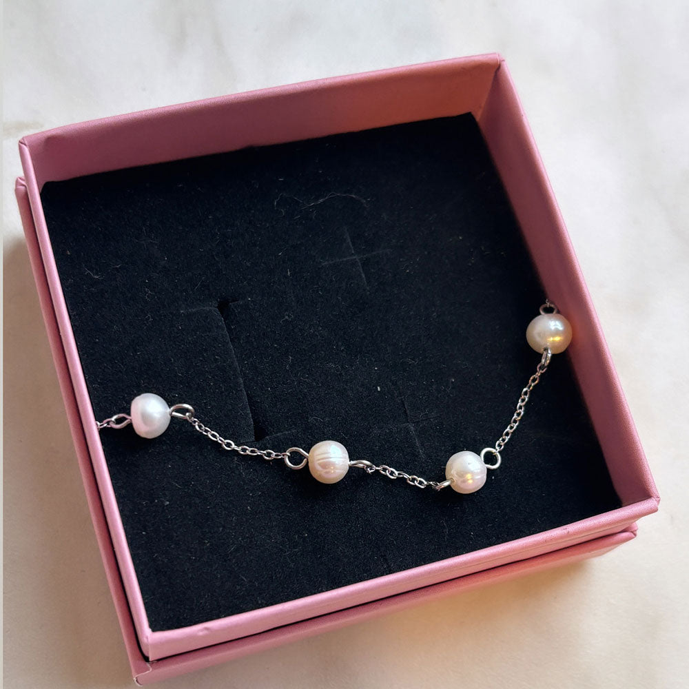 Wolff Jewelry Pearl Anklechain  Sølvfarvet