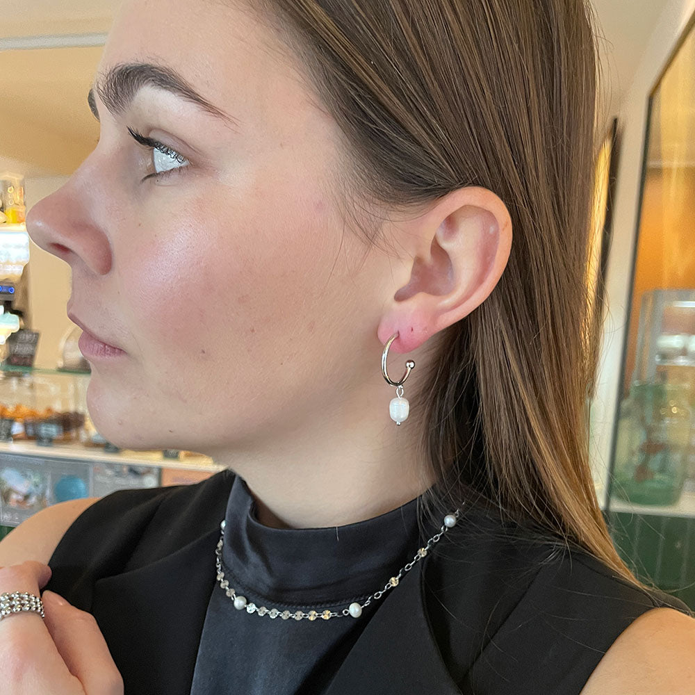 Wolff Jewelry Pearly Hoops Øreringe Sølvfarvet