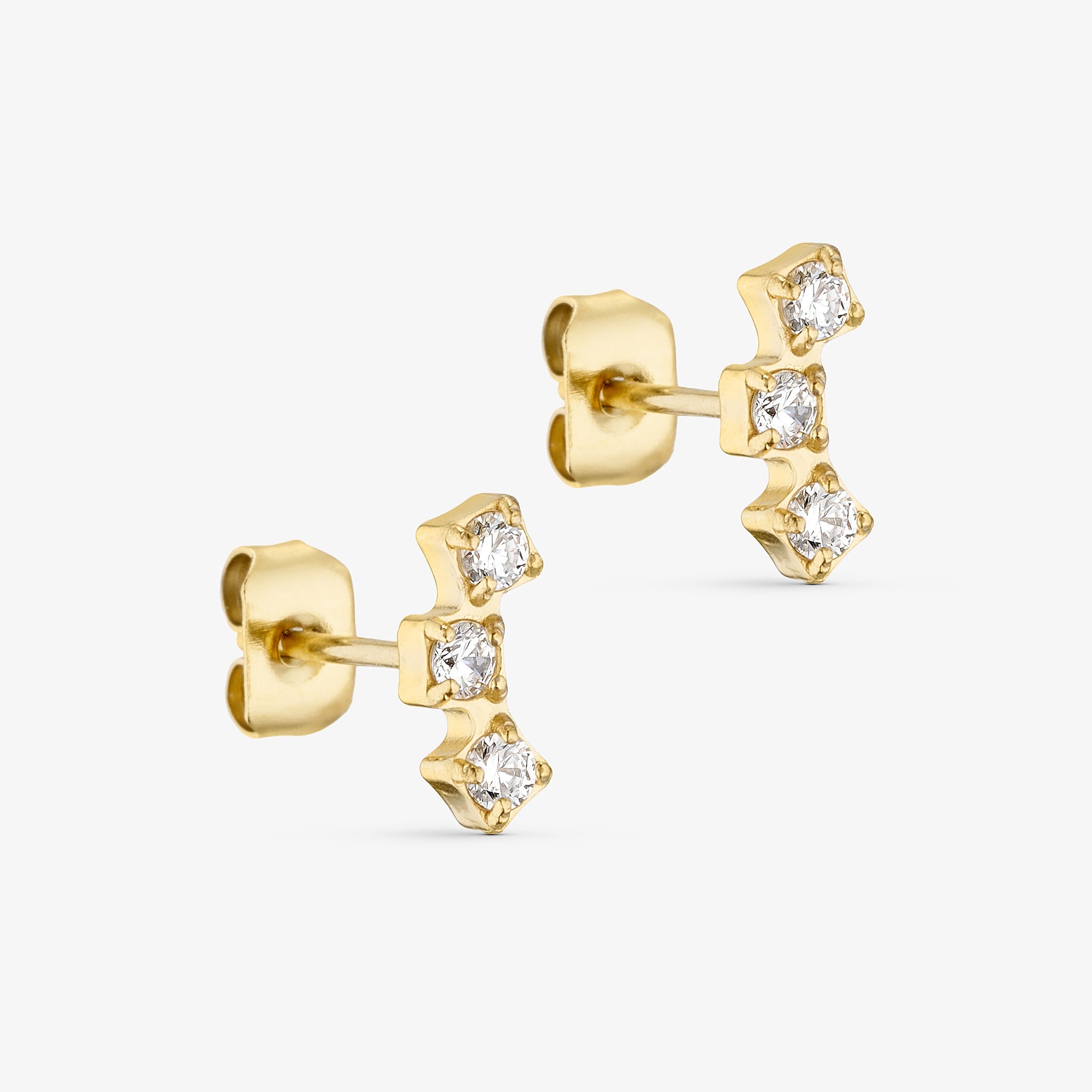 Wolff Jewelry Three Crystal Earstud Øreringe 18 karat guldbelagt