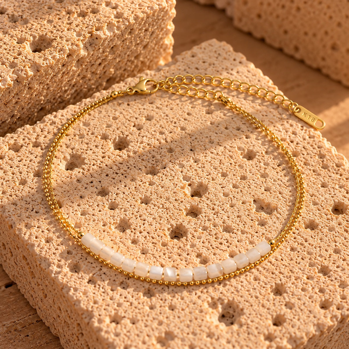 Wolff Jewelry White Stone Anklet  18 karat guldbelagt